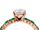 Rose gold Oval Cut Diamond Side Stone Solitaire Ring with Round with Emerald side stone and Four-Prong Setting_4