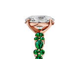 Rose gold Oval Cut Diamond Side Stone Solitaire Ring with Round with Emerald side stone and Four-Prong Setting_5