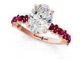 Rose gold Oval Cut Diamond Side Stone Solitaire Ring with Round with Garnet side stone and Four-Prong Setting_1