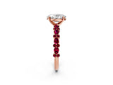 Rose gold Oval Cut Diamond Side Stone Solitaire Ring with Round with Garnet side stone and Four-Prong Setting_2