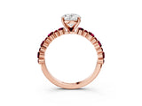 Rose gold Oval Cut Diamond Side Stone Solitaire Ring with Round with Garnet side stone and Four-Prong Setting_3
