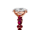 Rose gold Oval Cut Diamond Side Stone Solitaire Ring with Round with Garnet side stone and Four-Prong Setting_5