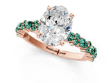 Rose gold Oval Cut Diamond Side Stone Solitaire Ring with Round with Green Sapphire side stone and Four-Prong Setting_1