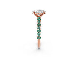 Rose gold Oval Cut Diamond Side Stone Solitaire Ring with Round with Green Sapphire side stone and Four-Prong Setting_2
