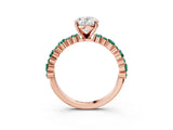 Rose gold Oval Cut Diamond Side Stone Solitaire Ring with Round with Green Sapphire side stone and Four-Prong Setting_3