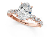 Rose gold Oval Cut Diamond Side Stone Solitaire Ring with Round with Moissanite side stone and Four-Prong Setting_1