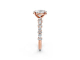 Rose gold Oval Cut Diamond Side Stone Solitaire Ring with Round with Moissanite side stone and Four-Prong Setting_2