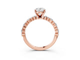 Rose gold Oval Cut Diamond Side Stone Solitaire Ring with Round with Moissanite side stone and Four-Prong Setting_3