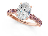 Rose gold Oval Cut Diamond Side Stone Solitaire Ring with Round with Morganite side stone and Four-Prong Setting_1