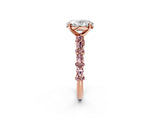 Rose gold Oval Cut Diamond Side Stone Solitaire Ring with Round with Morganite side stone and Four-Prong Setting_2