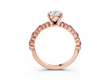 Rose gold Oval Cut Diamond Side Stone Solitaire Ring with Round with Morganite side stone and Four-Prong Setting_3