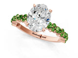 Rose gold Oval Cut Diamond Side Stone Solitaire Ring with Round with Peridot side stone and Four-Prong Setting_1