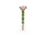 Rose gold Oval Cut Diamond Side Stone Solitaire Ring with Round with Peridot side stone and Four-Prong Setting_2