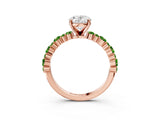 Rose gold Oval Cut Diamond Side Stone Solitaire Ring with Round with Peridot side stone and Four-Prong Setting_3