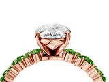 Rose gold Oval Cut Diamond Side Stone Solitaire Ring with Round with Peridot side stone and Four-Prong Setting_4