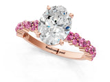 Rose gold Oval Cut Diamond Side Stone Solitaire Ring with Round with Pink Sapphire side stone and Four-Prong Setting_1