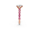 Rose gold Oval Cut Diamond Side Stone Solitaire Ring with Round with Pink Sapphire side stone and Four-Prong Setting_2