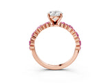 Rose gold Oval Cut Diamond Side Stone Solitaire Ring with Round with Pink Sapphire side stone and Four-Prong Setting_3