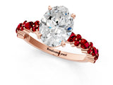 Rose gold Oval Cut Diamond Side Stone Solitaire Ring with Round with Ruby side stone and Four-Prong Setting_1