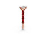 Rose gold Oval Cut Diamond Side Stone Solitaire Ring with Round with Ruby side stone and Four-Prong Setting_2