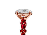 Rose gold Oval Cut Diamond Side Stone Solitaire Ring with Round with Ruby side stone and Four-Prong Setting_5