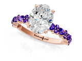 Rose gold Oval Cut Diamond Side Stone Solitaire Ring with Round with Tanzanite side stone and Four-Prong Setting_1