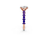 Rose gold Oval Cut Diamond Side Stone Solitaire Ring with Round with Tanzanite side stone and Four-Prong Setting_2