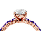 Rose gold Oval Cut Diamond Side Stone Solitaire Ring with Round with Tanzanite side stone and Four-Prong Setting_4