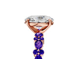 Rose gold Oval Cut Diamond Side Stone Solitaire Ring with Round with Tanzanite side stone and Four-Prong Setting_5