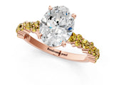 Rose gold Oval Cut Diamond Side Stone Solitaire Ring with Round with Yellow Sapphire side stone and Four-Prong Setting_1