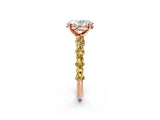 Rose gold Oval Cut Diamond Side Stone Solitaire Ring with Round with Yellow Sapphire side stone and Four-Prong Setting_2