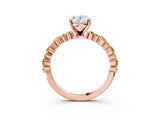 Rose gold Oval Cut Diamond Side Stone Solitaire Ring with Round with Yellow Sapphire side stone and Four-Prong Setting_3
