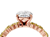 Rose gold Oval Cut Diamond Side Stone Solitaire Ring with Round with Yellow Sapphire side stone and Four-Prong Setting_4