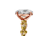 Rose gold Oval Cut Diamond Side Stone Solitaire Ring with Round with Yellow Sapphire side stone and Four-Prong Setting_5