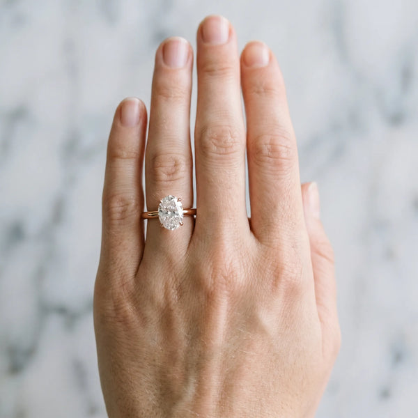 Rose Gold Oval Solitaire Engagement Ring Setting with Thin Plain Band