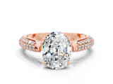 Rose gold Oval Cut Diamond Solitaire Engagement Ring with Pavé Band and Four-Prong Setting