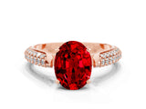 Rose gold Oval Cut Diamond Solitaire Engagement Ring with Pavé Band and Four-Prong Setting