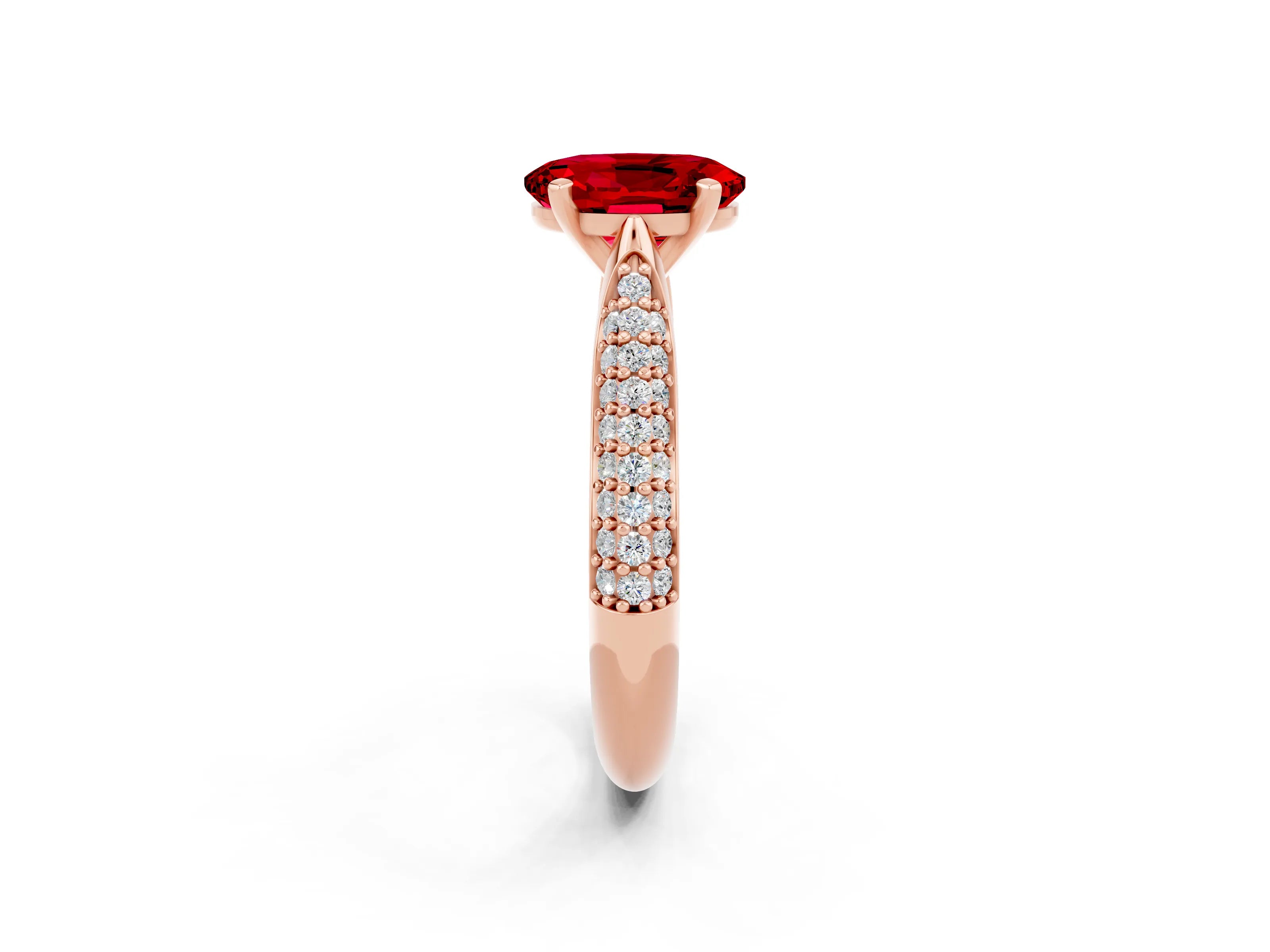 Rose gold Oval Cut Diamond Solitaire Engagement Ring with Pavé Band and Four-Prong Setting_2