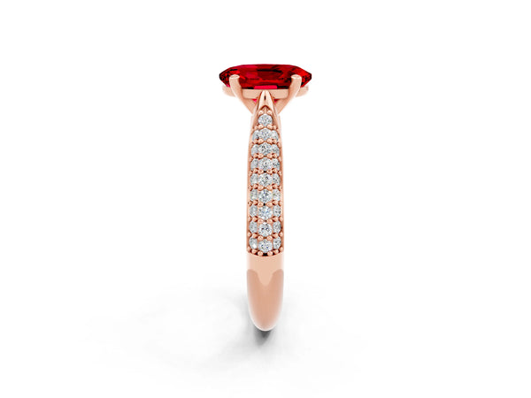 Rose gold Oval Cut Diamond Solitaire Engagement Ring with Pavé Band and Four-Prong Setting