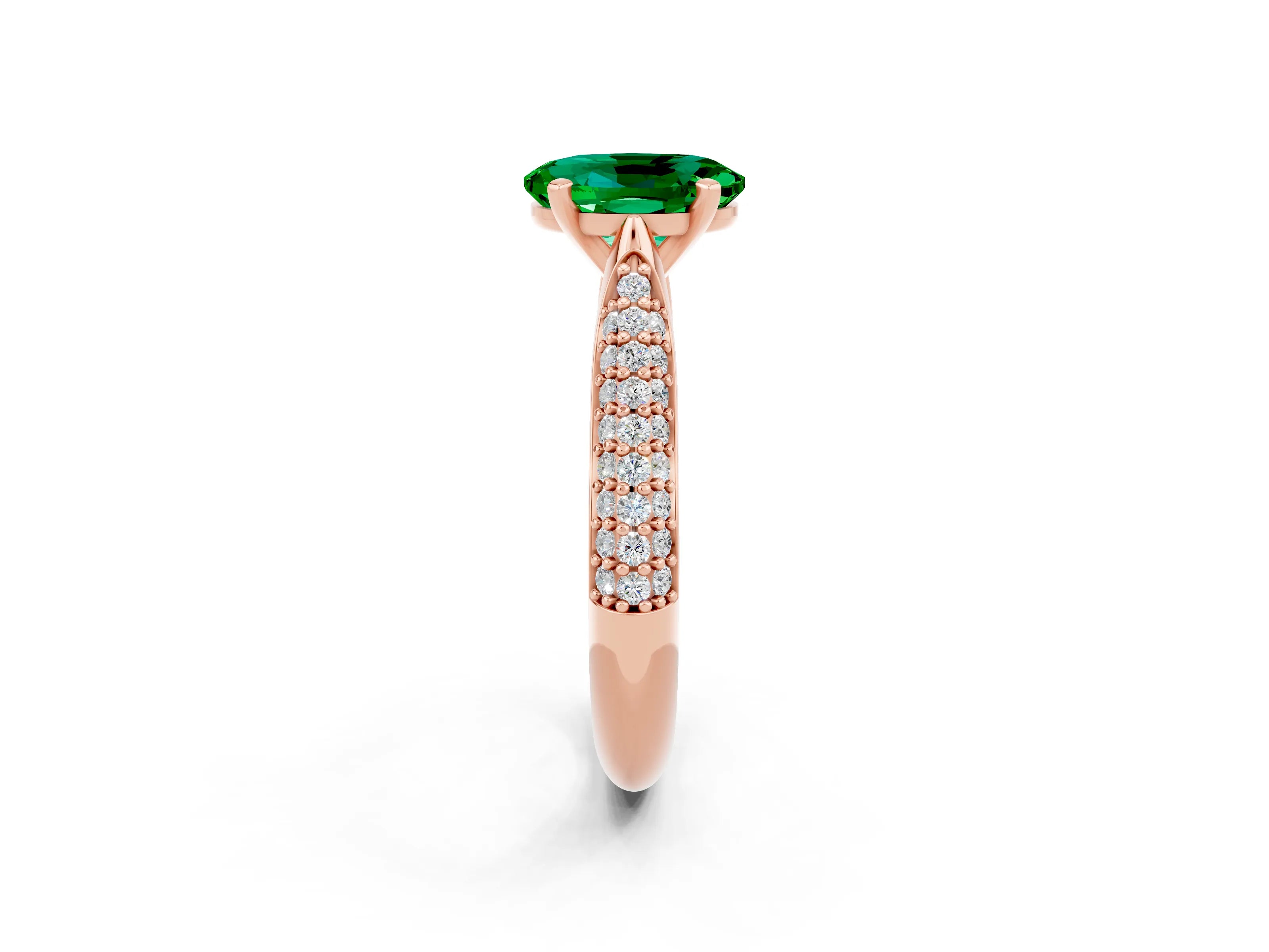 Rose gold Oval Cut Diamond Solitaire Engagement Ring with Pavé Band and Four-Prong Setting_2