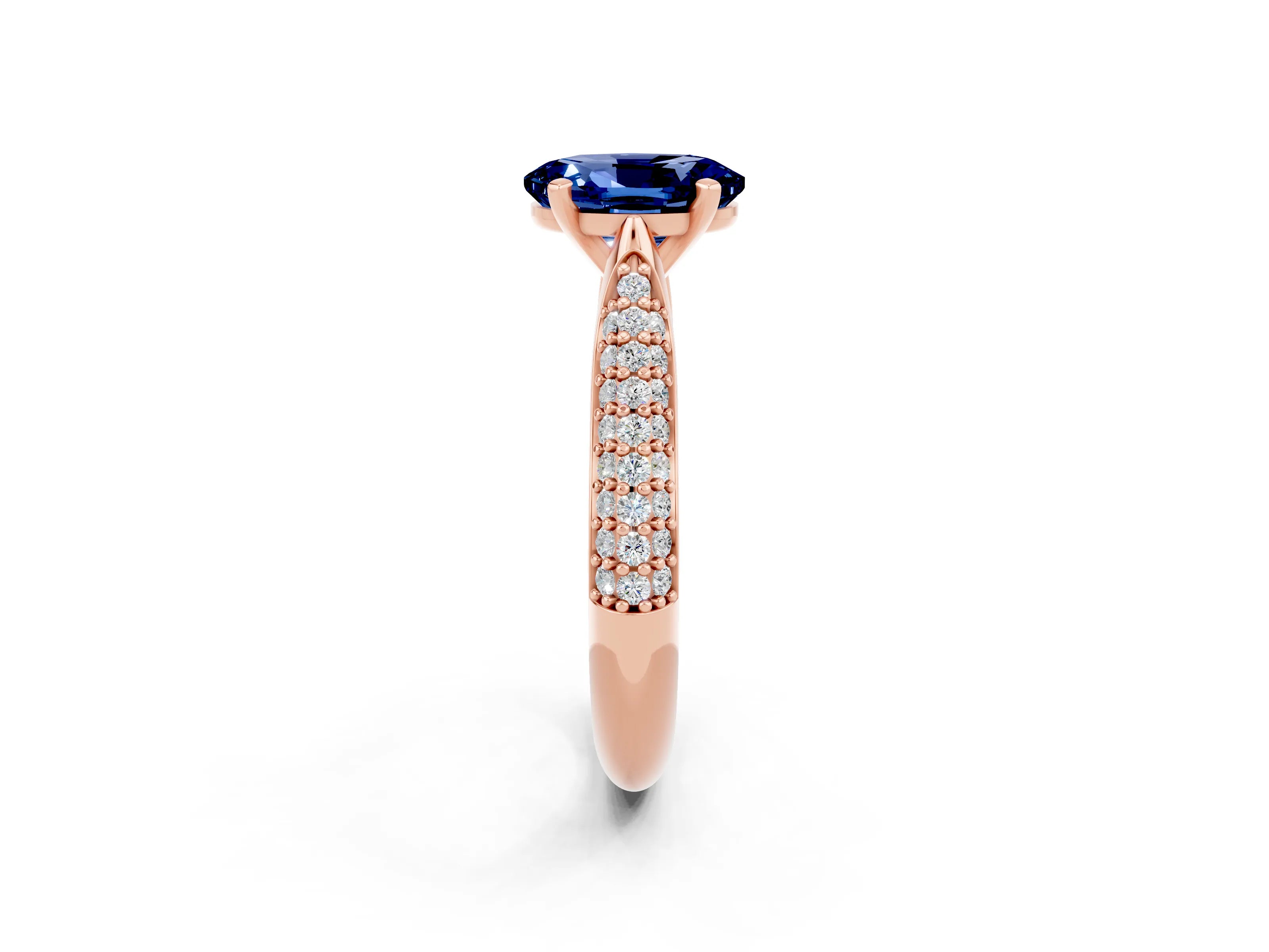 Rose gold Oval Cut Diamond Solitaire Engagement Ring with Pavé Band and Four-Prong Setting_2