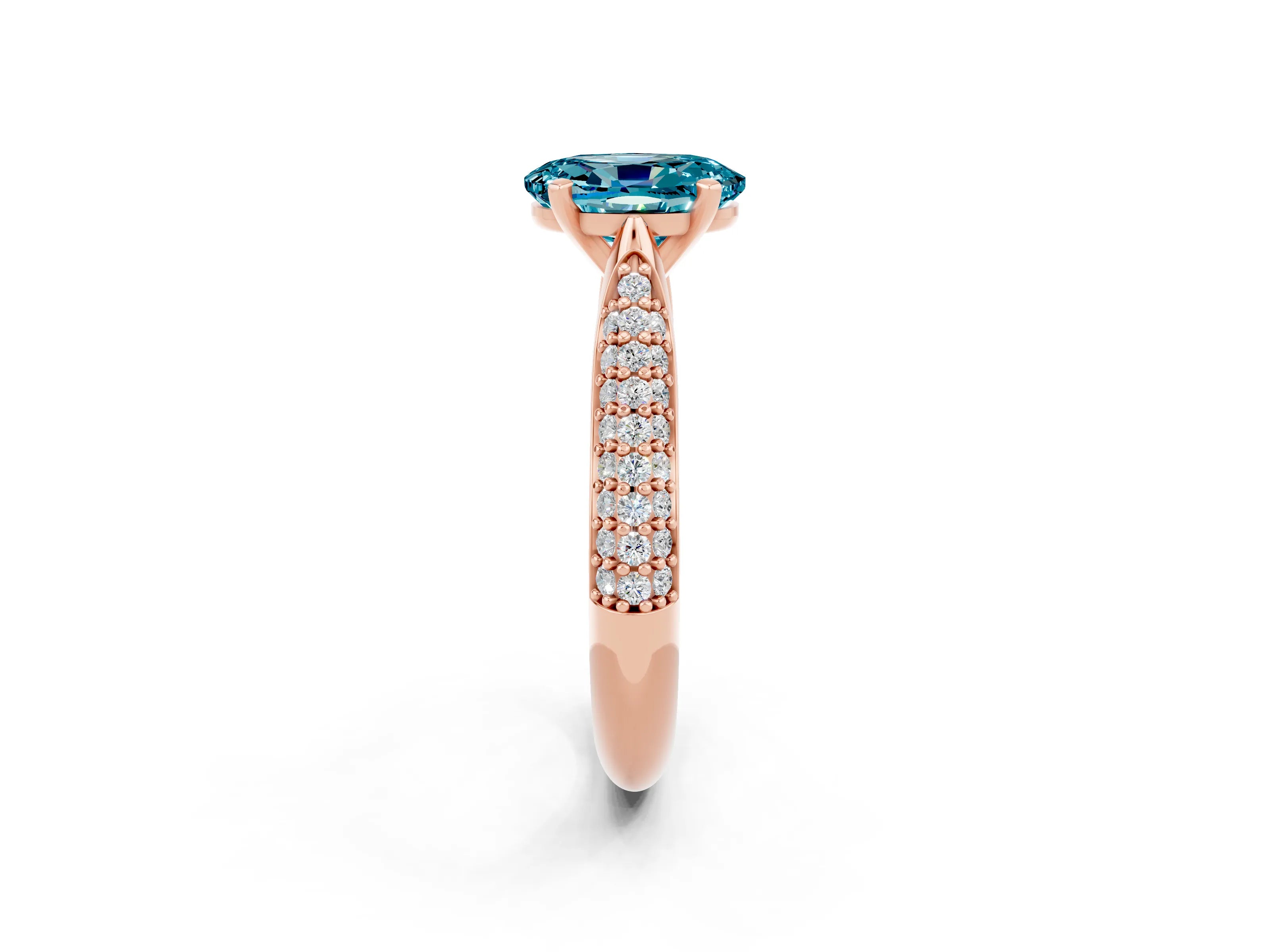 Rose gold Oval Cut Diamond Solitaire Engagement Ring with Pavé Band and Four-Prong Setting_2
