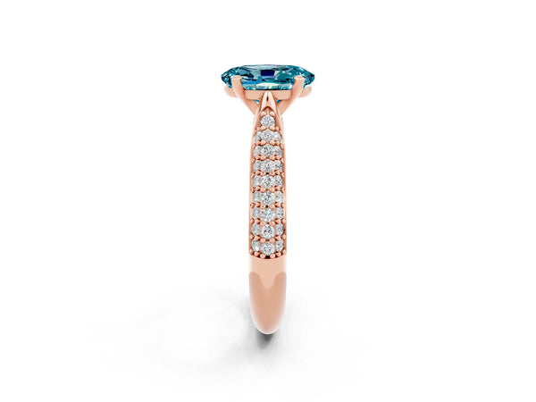 Rose gold Oval Cut Diamond Solitaire Engagement Ring with Pavé Band and Four-Prong Setting