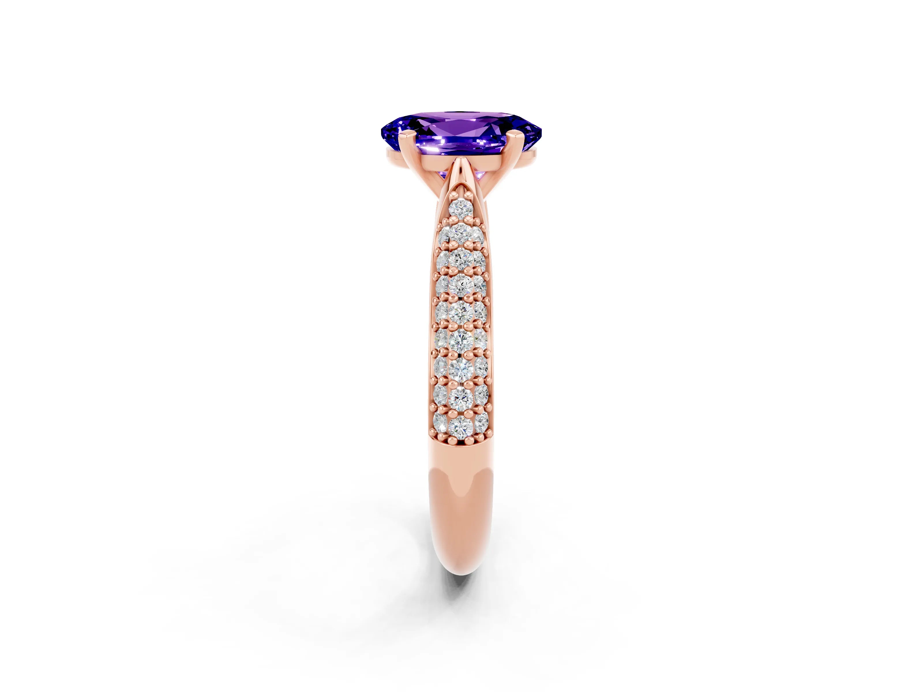 Rose gold Oval Cut Diamond Solitaire Engagement Ring with Pavé Band and Four-Prong Setting_2