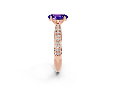 Rose gold Oval Cut Diamond Solitaire Engagement Ring with Pavé Band and Four-Prong Setting_2