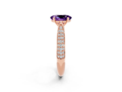 Rose gold Oval Cut Diamond Solitaire Engagement Ring with Pavé Band and Four-Prong Setting_2