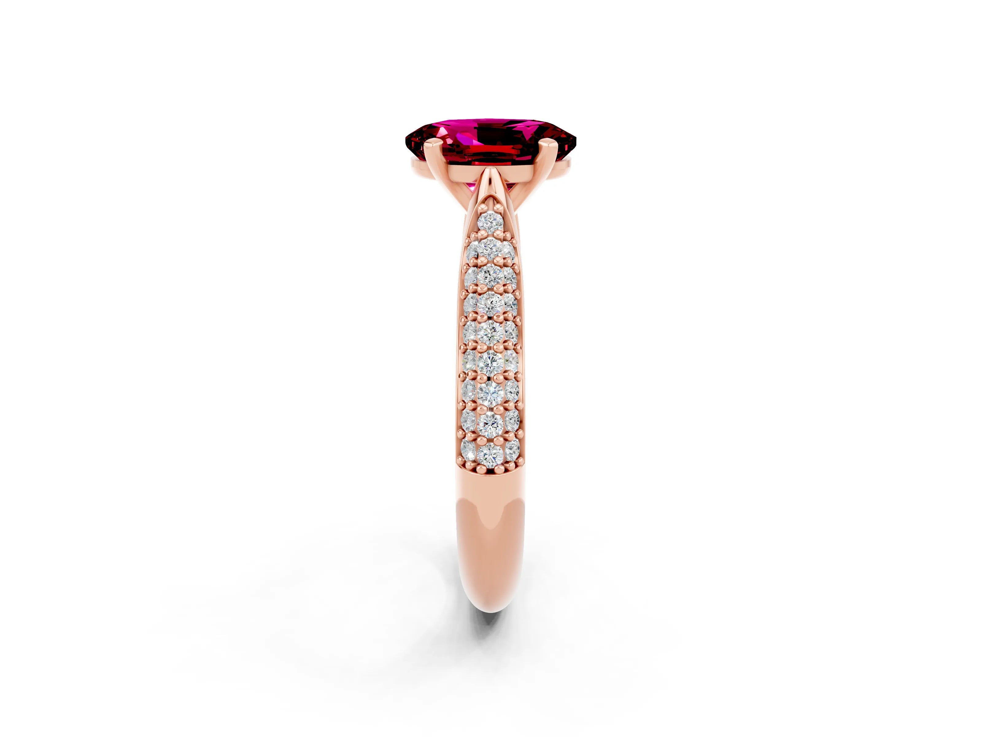 Rose gold Oval Cut Diamond Solitaire Engagement Ring with Pavé Band and Four-Prong Setting_2