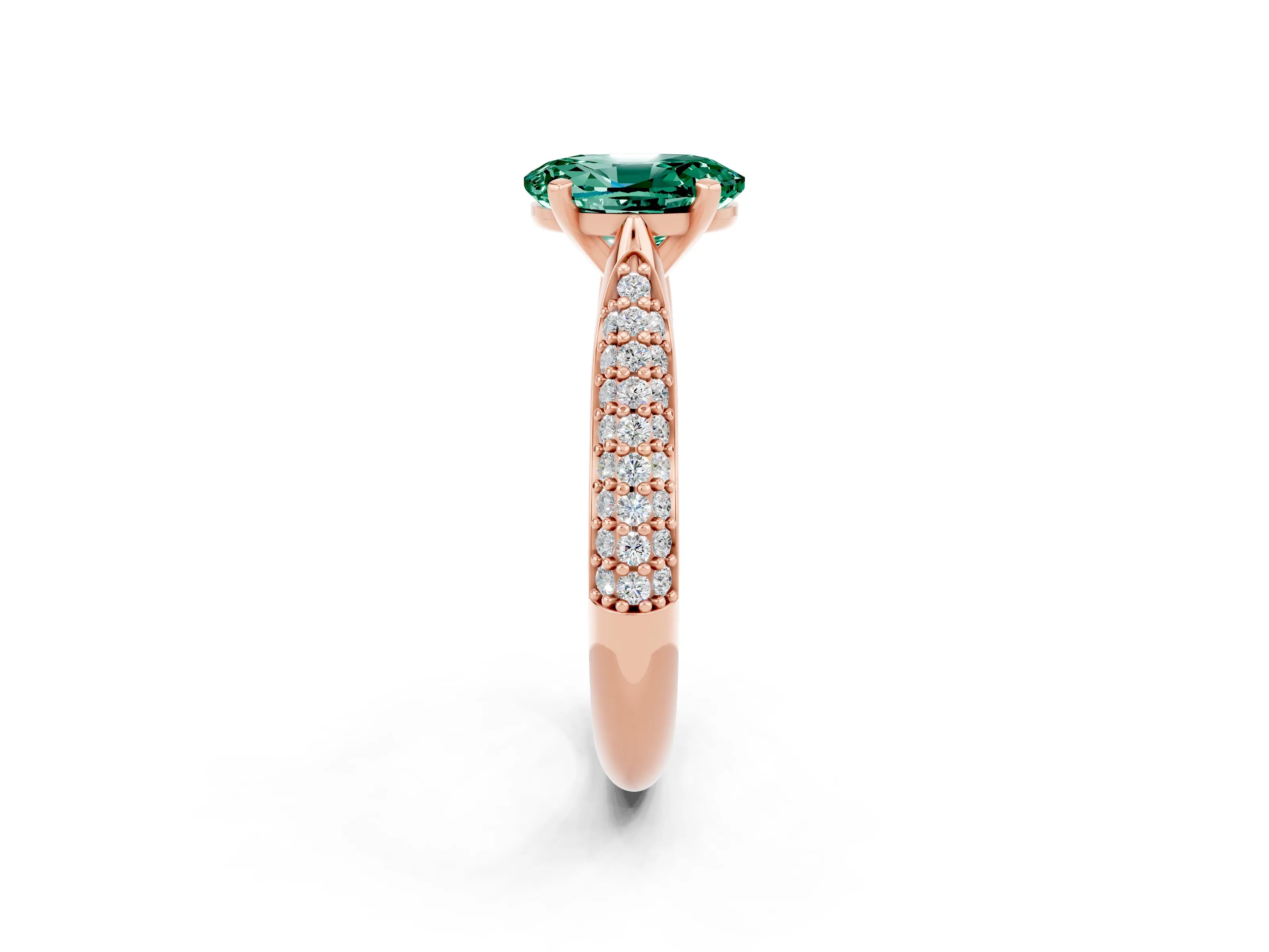 Rose gold Oval Cut Diamond Solitaire Engagement Ring with Pavé Band and Four-Prong Setting_2