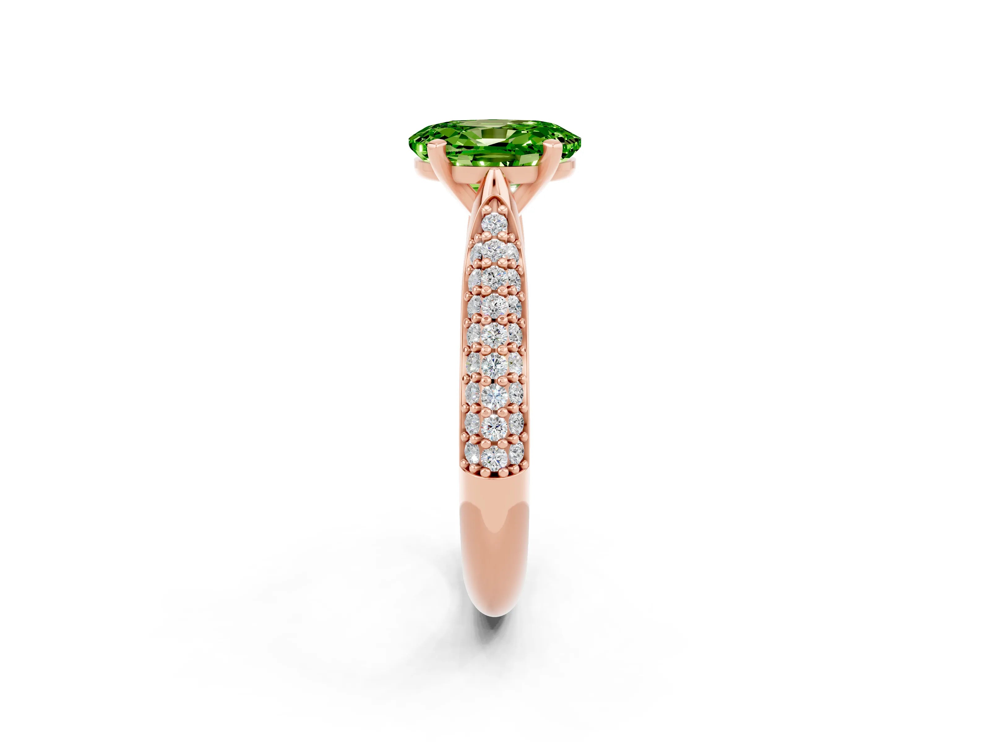 Rose gold Oval Cut Diamond Solitaire Engagement Ring with Pavé Band and Four-Prong Setting_2