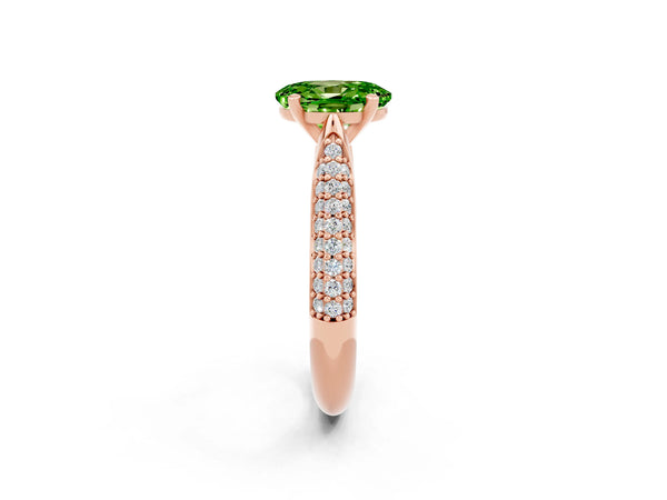 Rose gold Oval Cut Diamond Solitaire Engagement Ring with Pavé Band and Four-Prong Setting